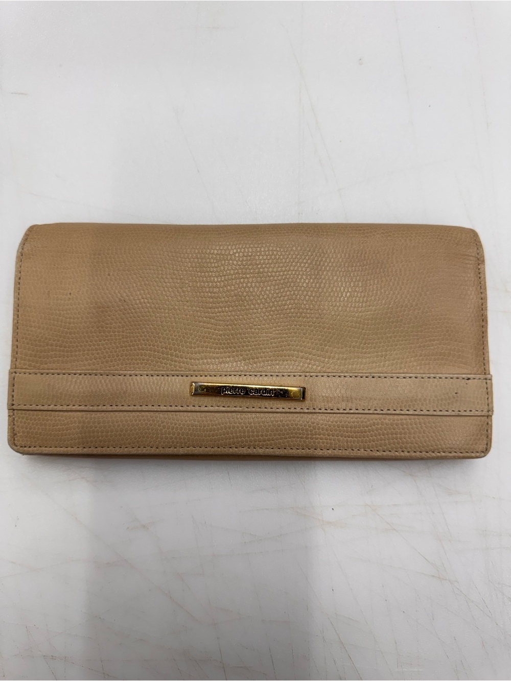 Vintage Pierre Cardin Tan Leather Slim Clutch Long Wallet